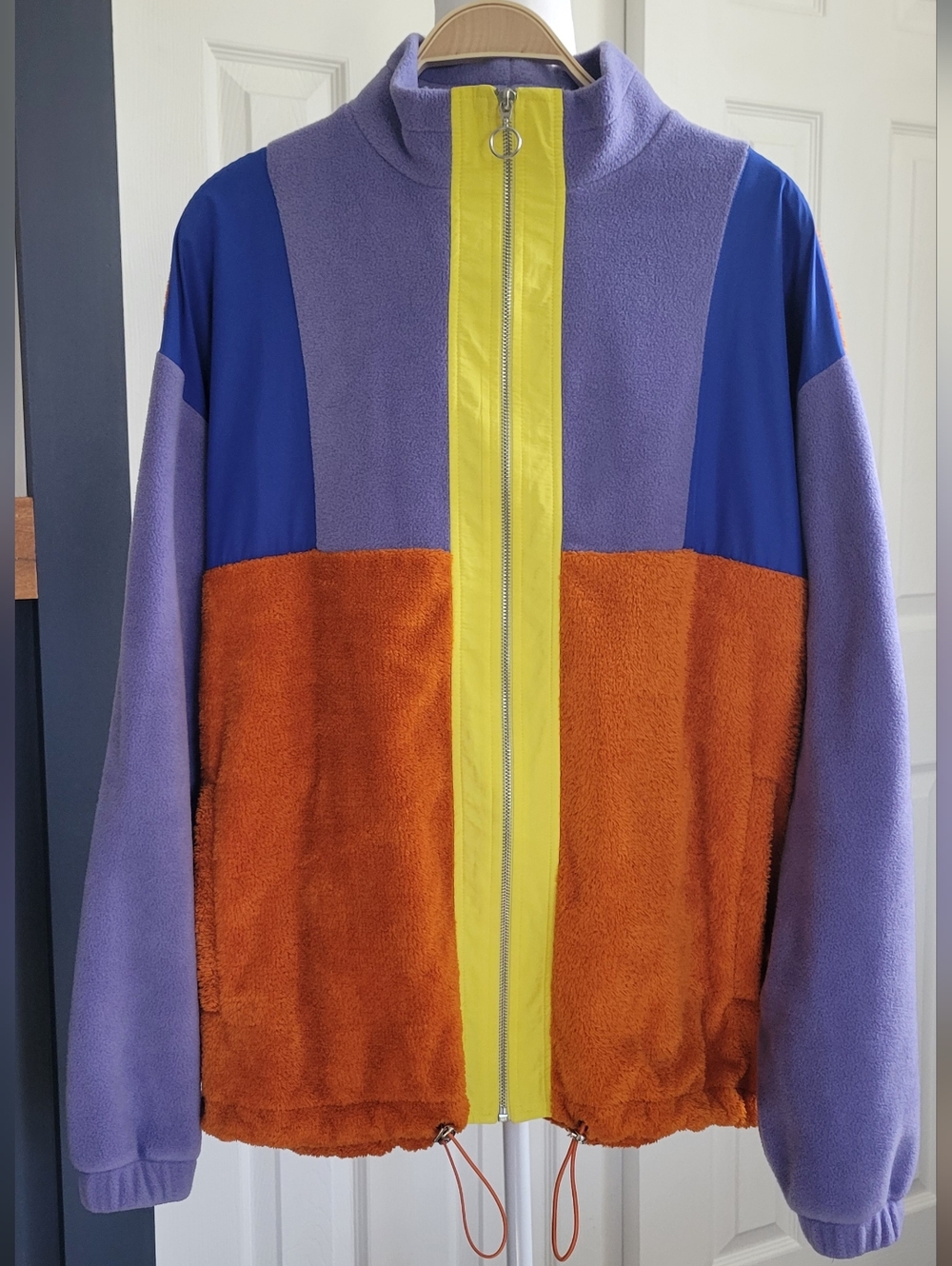 ASOS Colorblock Fleece Jacket Zip Up Orange Blue Purple, Y2K, 90's, Men's Medium